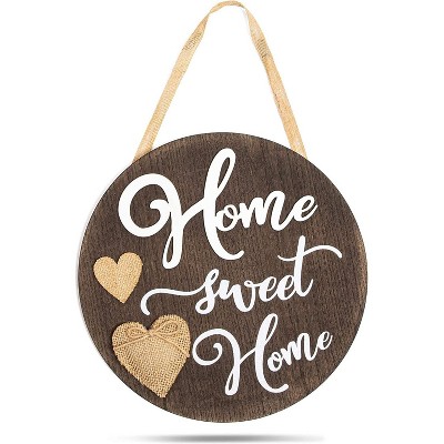 Hanging Wood Welcome Sign, Home Sweet Home (11.75 x 11.75 Inches)