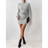Coolmee Women's Pullover Sweater Dress Long Lantern Sleeve Turtle Neck Cute Ribbed Knit Stripe Bodycon Wrap Mini Dress - 2 of 4