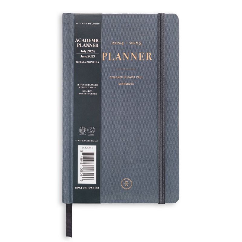 Wit &#38; Delight 2024-25 Weekly/Monthly Academic Skinny Planner 7.875&#34;x4.875&#34; Black, 1 of 12