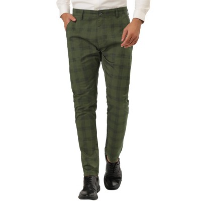 Slim Green Plaid Dress Pant