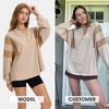 EXLURA Women's Oversized V Neck Henley Shirt Patchwork Color Block Sweatshirt Long Sleeve Button Pullover Tunic Tops - 2 of 4