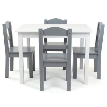 5pc Kids' Wood Table and Chair Set White/Gray - Humble Crew