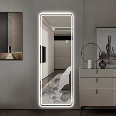 DOMETOUR LED Full Length Floor Mirror, Wall Mounted Mirror with Lights, Bedroom Full Size Body Mirror with Dimming & 3 Color Modes