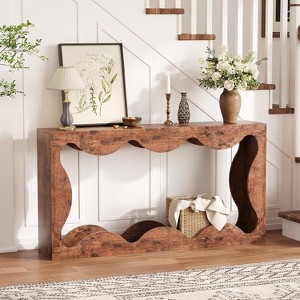 GOCAPTAIN 63" Farmhouse Scalloped Console Table for Entryway, Narrow Wood Sofa Table Behind Couch with Storage, Hallway Furniture for Living Room - 1 of 4
