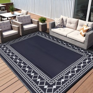 Outdoor Modern Woven Plastic Straw Carpet Reversible Erasable Lightweight Portable Large Area Rugs for Camping Garden Backyard RV Patio Auto - 1 of 4