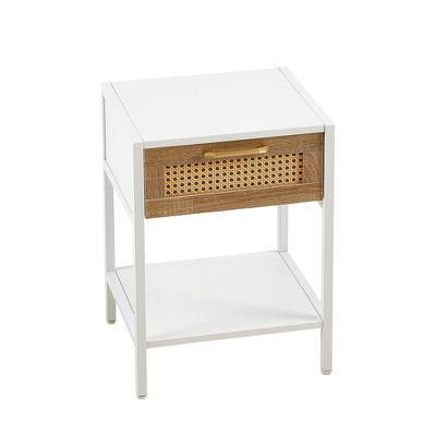 Gulches Natural White 21 Inch Tall Nightstand Boasting 1 Drawer, 1 Open Shelf and Metal Legs£¬Rattan - Finished