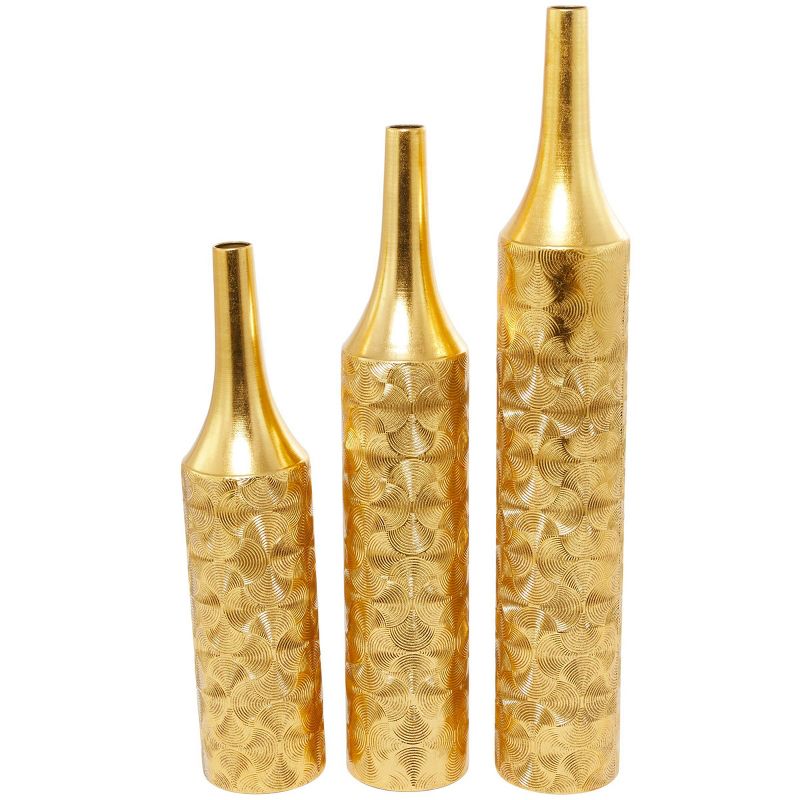 Set of 3 Tall Metal Metallic Vase with Etched Swirl Patterns Gold - Olivia &#38; May, 5 of 7