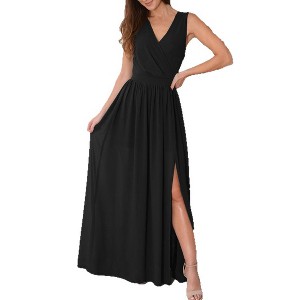 slim fit dress slacks Paige Stylish Off The Shoulder Slit Floor Length Satin Formal Dresses, Black main image 1