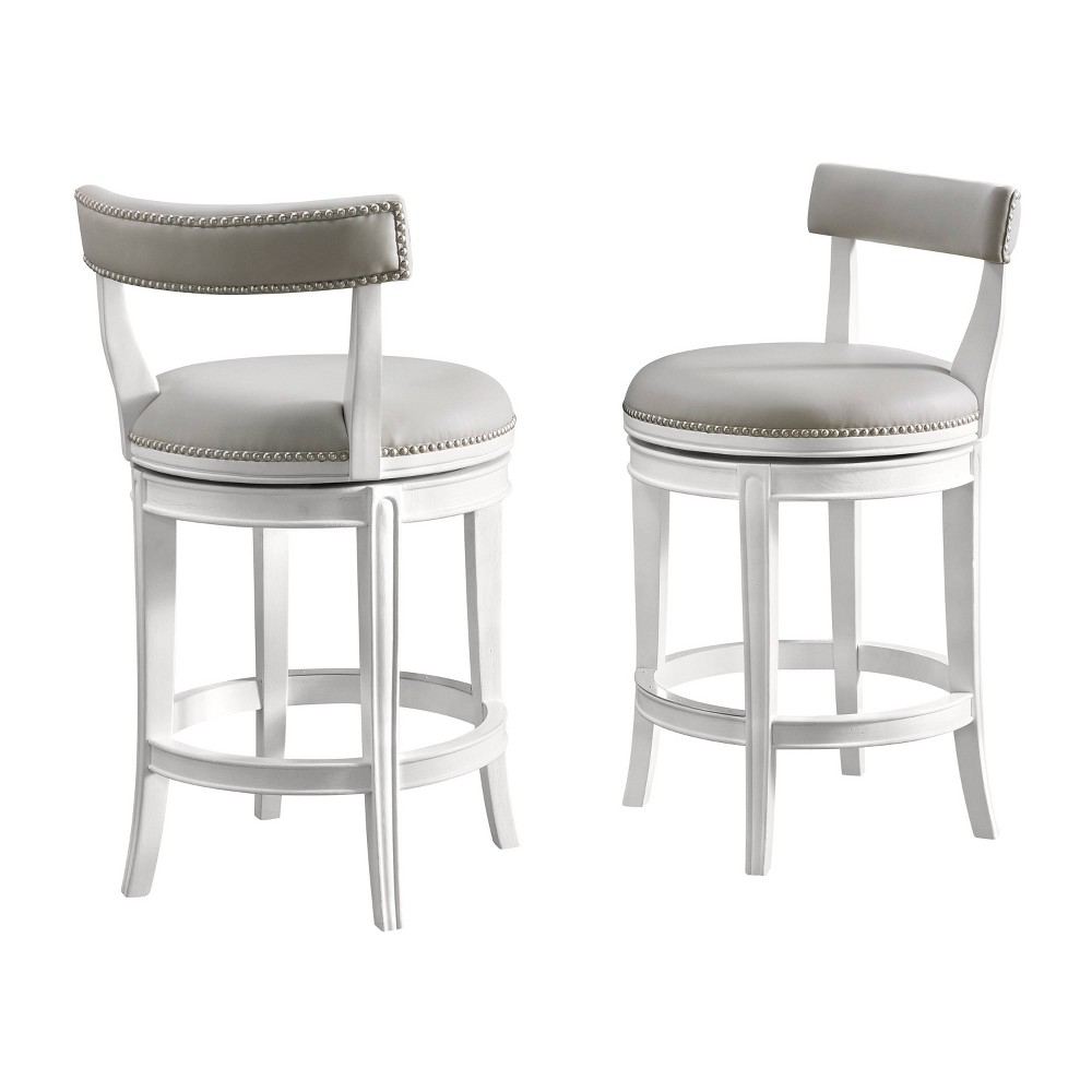 Photos - Chair Set of 2 Hanover Swivel Counter Height Barstools White/Gray - Alaterre Fur