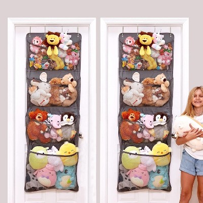 Image of Lilly's Love Over Door Stuffed Animal Toy Storage Hanging Organizer 2 Pack, Grey (65" x 23")
