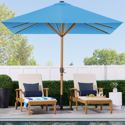 9ft Sky Blue Solar LED Lighted Patio Umbrella with Faux Wood Texture