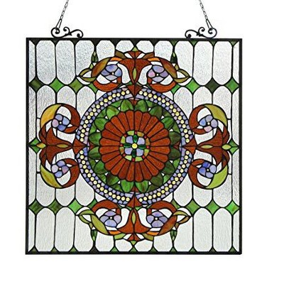 CHLOE Lighting IRIS Tiffany-glass Victorian Window Panel 25x25