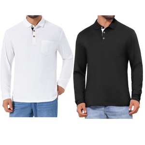INSPIRE CHIC Men's Contrast Button Collared Pocket Long Sleeves Polo T-Shirts 2 Packs - 1 of 4