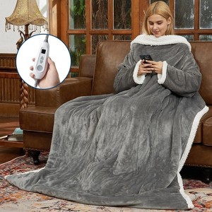 Wearable Heated Blanket with Foot Pocket & Sleeves,Electric Snuggle Throw Blankets - 1 of 4