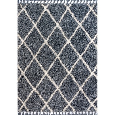 Denim Blue/Cream Moroccan Geometric Shag Area Rug, 5x8 Feet