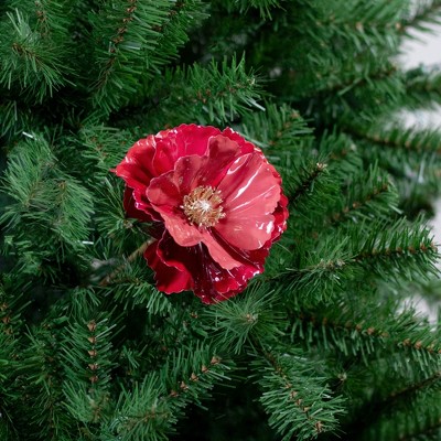 Coral Pink Artificial Christmas Poppy Stem with Gold Stamen