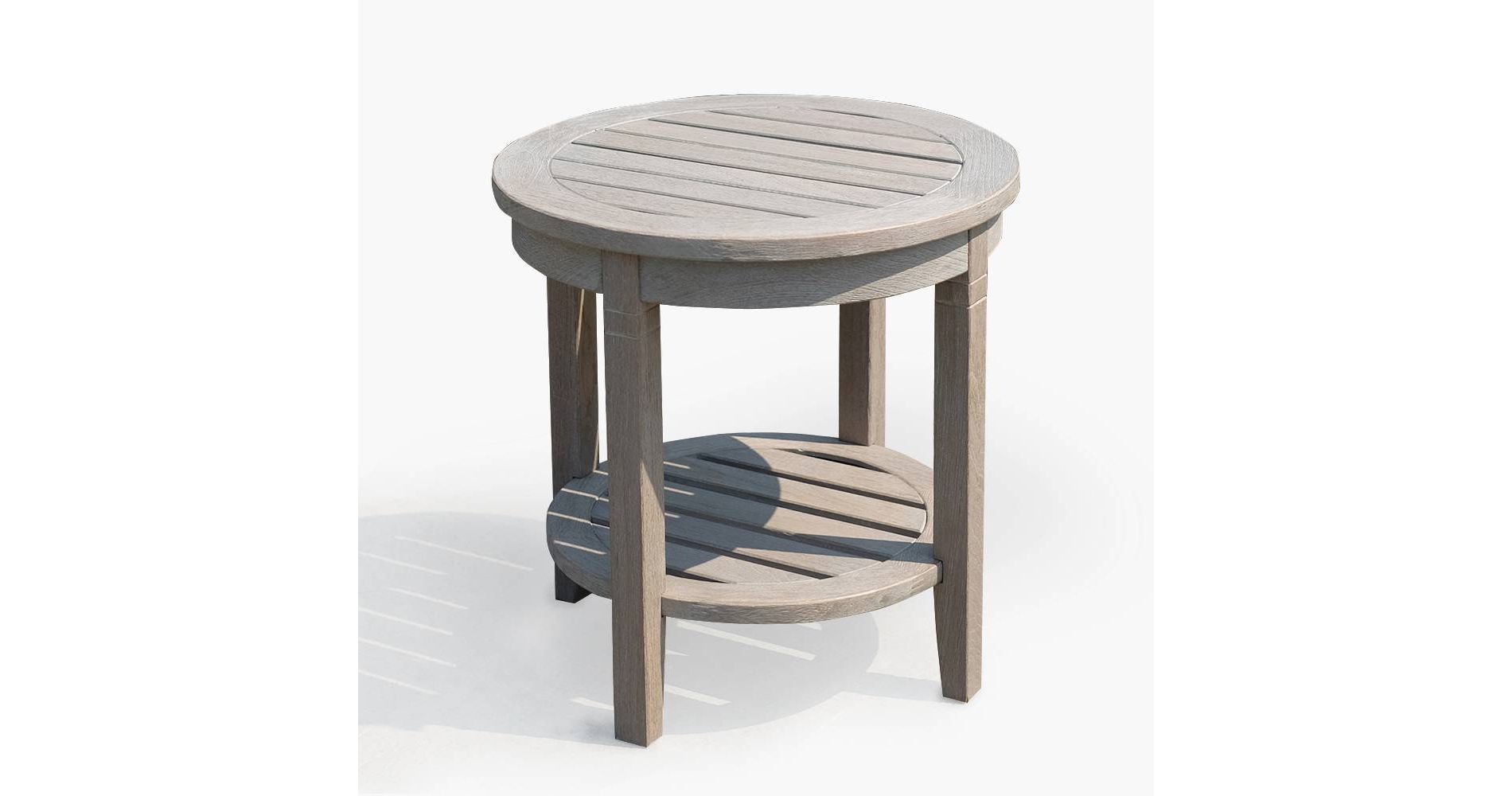 Cambridge Casual Teak Round Sherwood Patio Accent Table Weathered Gray: Solid Wood, Classic Design, Lower Shelf