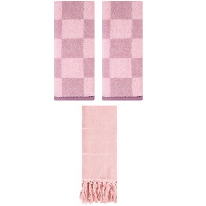 REGALWOVEN 3 Packs Checkered and Tassels Absorbent Soft Cotton Bathroom Hand Towel - 1 of 4