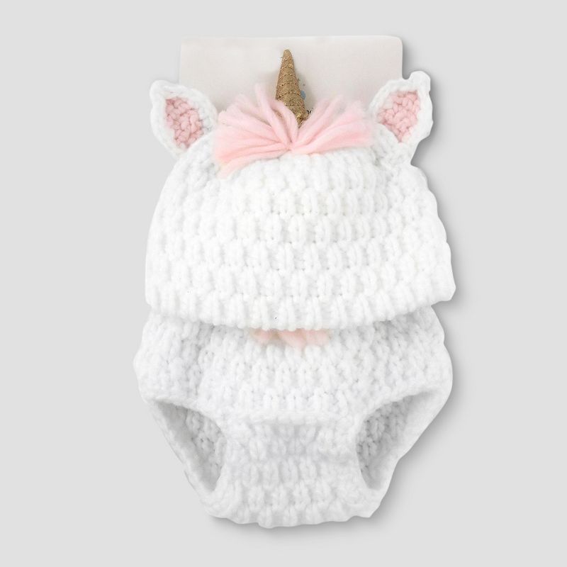 Baby Girls' Unicorn Hat & Diaper Cover Set - Cloud Island&#8482; White, 3 of 4