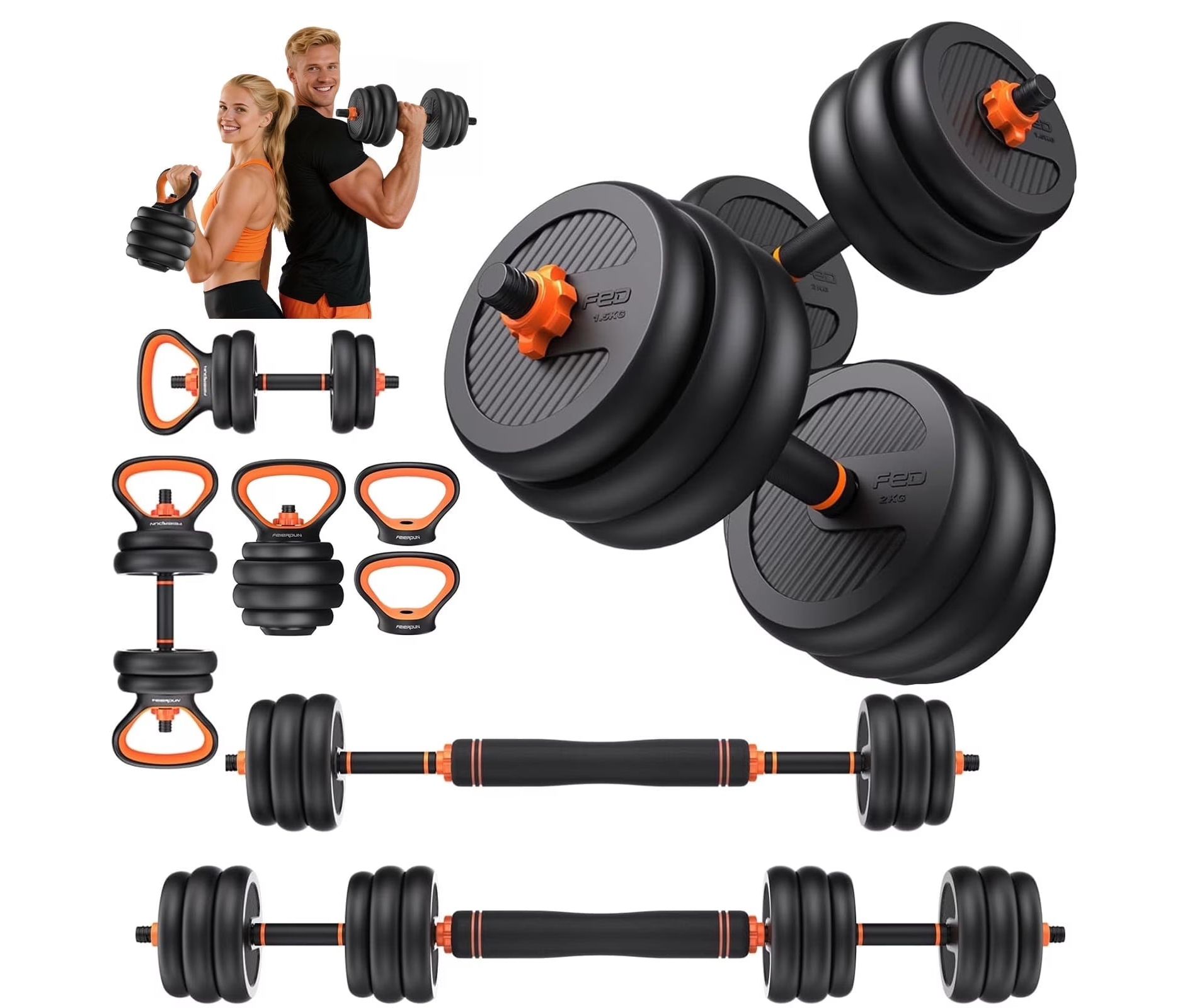 FLYBIRD Adjustable Dumbbells,90lbs Free Weight Set with Connector,5 in1 Dumbbells Set as Barbell,Kettlebell,Push up Stand,Weight Plate