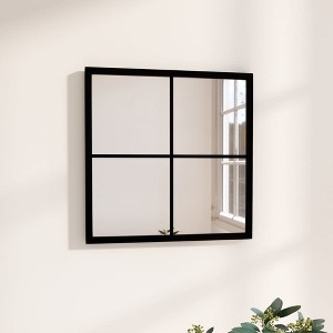 vidaXL Indoor Wall-Mounted Square Mirror, Black, 15.7"x15.7", with Sleek Metal Frame and Smooth Edges, Simple Installation with Hook Design - 1 of 4