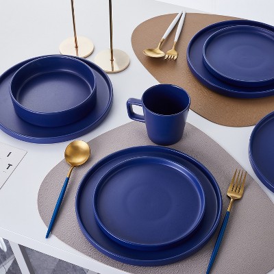 Blue Ceramic 16-Piece Dinnerware Set, Service for 4