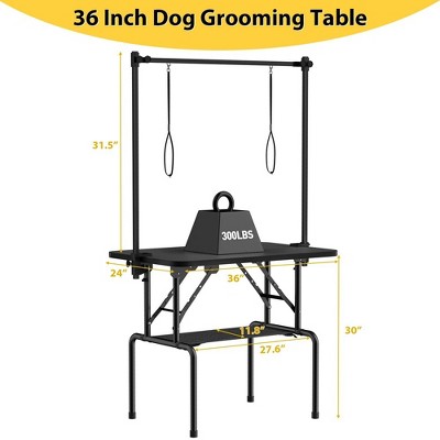 36 Inch Black Foldable Dog Grooming Table with Adjustable Arm and Mesh Tray