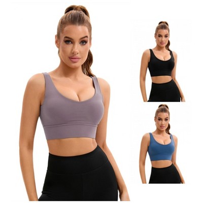 INSPIRE CHIC 3 Pcs Women's U Back V-Neck Padded Workout Crop Top with Built in Bra Sports Bras