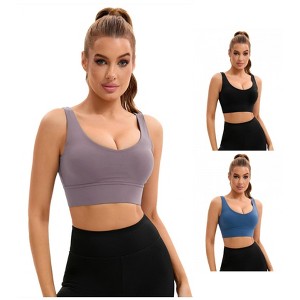 INSPIRE CHIC 3 Pcs Women's U Back V-Neck Padded Workout Crop Top with Built in Bra Sports Bras - 1 of 4
