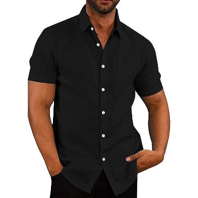 COOFANDY Men's Casual Button Down Shirts Short Sleeve Linen Shirts Summer Beach Dress Shirt