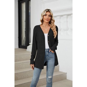 Womens Cardigan V Neck Long Sleeve Twist Front Button Up Sweater Cardigan - 1 of 4