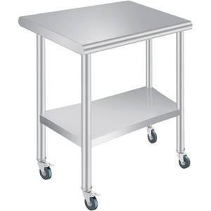 Stainless Steel Prep Table,Heavy Duty Commercial,with Rounded-Corner,Adjustable Undershelf and 4 Caster Wheels,Heavy Duty Work Table - 1 of 4