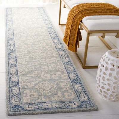 Light Blue and Ivory Tufted Wool Runner Rug