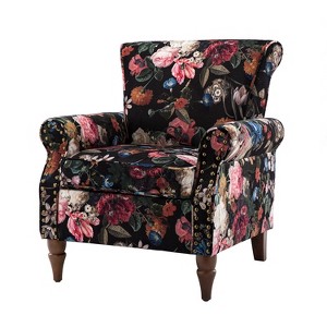 Araceli Traditional Wooden Upholstered Floral Armchair with Wingback and Nailhead Trim | ARTFUL LIVING DESIGN - 1 of 4