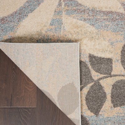 Ivory and Light Blue Floral Synthetic 5' x 7' Area Rug