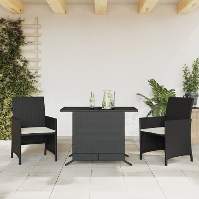 vidaXL 3 Piece Bistro Set with Cushions Black Poly Rattan