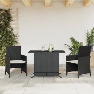 vidaXL 3 Piece Bistro Set with Cushions Black Poly Rattan - 1 of 4