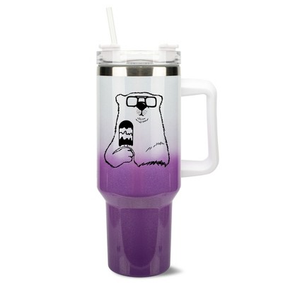 Elanze Designs 40 Ounce Ombre Travel Tumbler With Straw and Lid Stainless Steel Double Wall Insulated Ice Cream Polar Bear With Sunglasses White and