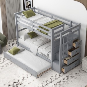 Whisen Modern Design Bunk Bed with Trundle and Staircase - 1 of 4