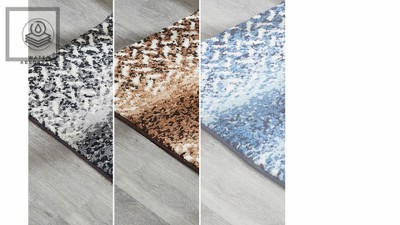 Blue and White Micro Polyester Chevron Pattern Square Bath Rug