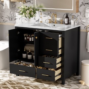 YOOCOZZ 36'' Freestanding Bathroom Vanity with Ceramic Sink,4 Drawers& Soft Closing Doors-Black - 1 of 4