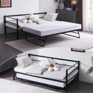 VINGLI Daybed with Pop Up Trundle, Heavy Duty Metal Twin Bed with Trundle, No Box Spring Needed - 1 of 4