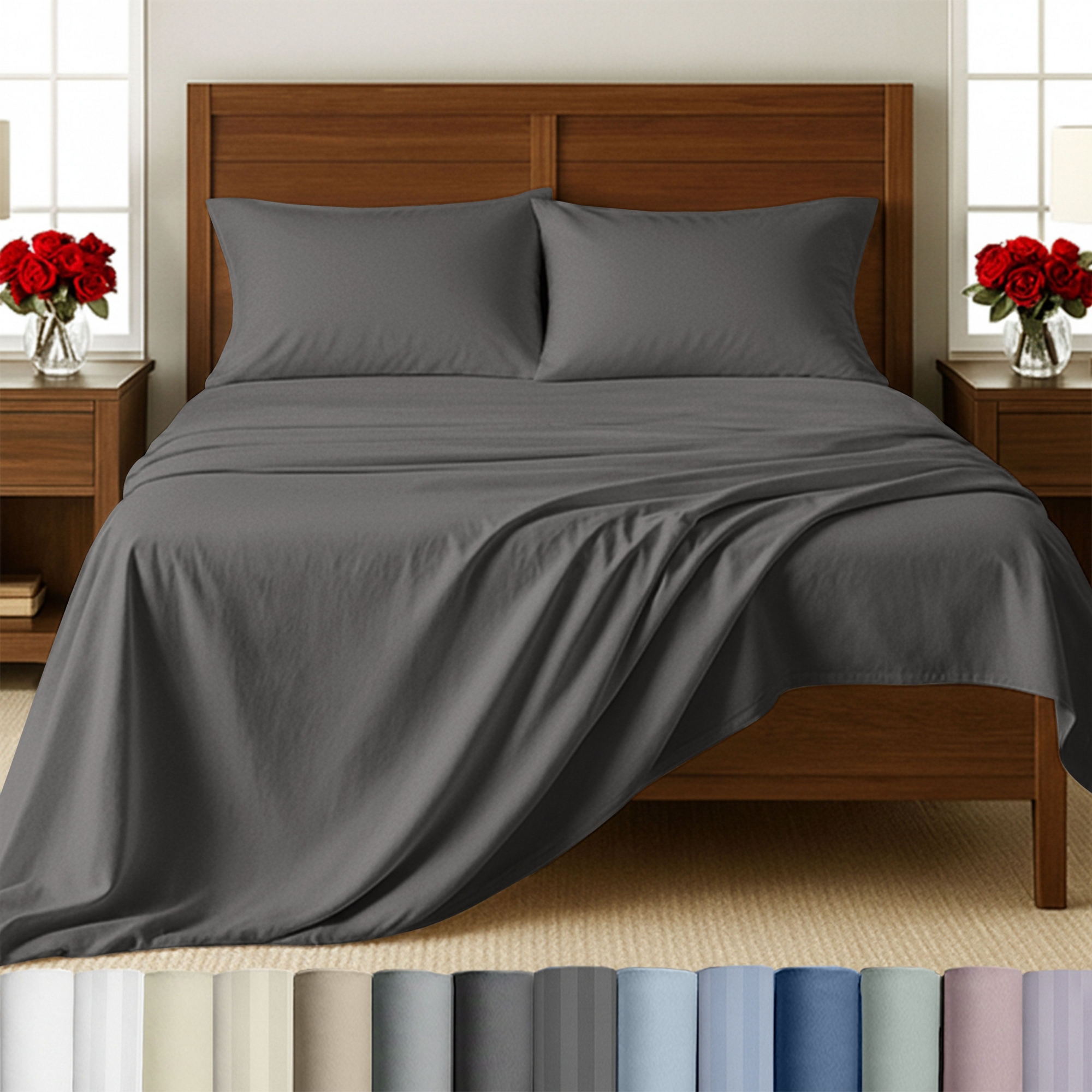 Dark Gray -Full Sheet Set, 100% Extra Long Staple Cotton, 500 Thread Count Sateen Weave, 4 Piece Set, California Design Den