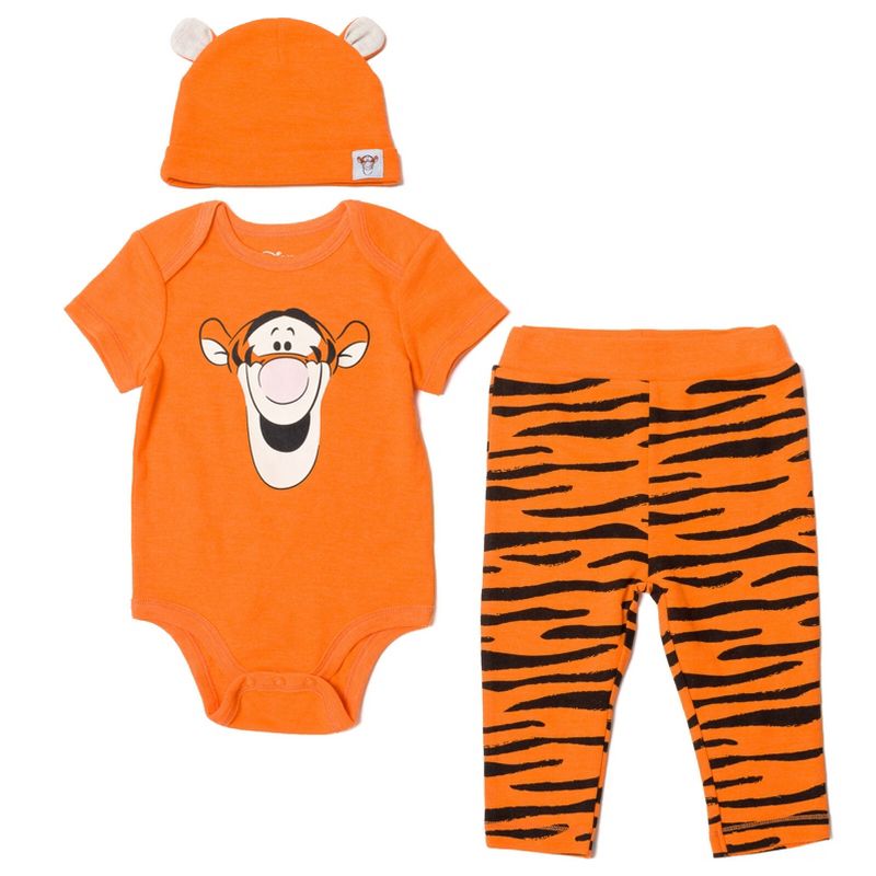 Disney Classics Winnie the Pooh Lion King Bambi Baby Bodysuit Pants and Hat 3 Piece Outfit Set Newborn to Infant, 1 of 8
