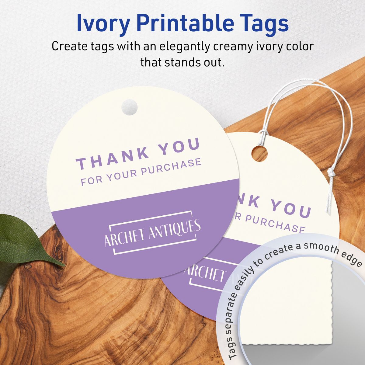 3" Diameter Round, Matte Ivory Printable Tags - thumbnail 2