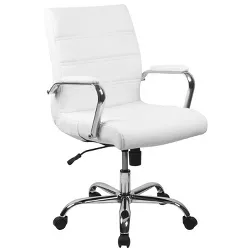 Flash Furniture Whitney Mid-Back White LeatherSoft Executive Swivel Office Chair with Chrome Frame and Arms - Set of 4