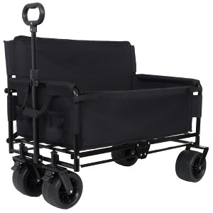 HTUTWOO Collapsible Folding Utility Cart Wagon, Outdoor Garden Wagon Cart with All-Terrain Wheels, Bench Seat & Storage 220 lbs Weight Capacity - 1 of 4