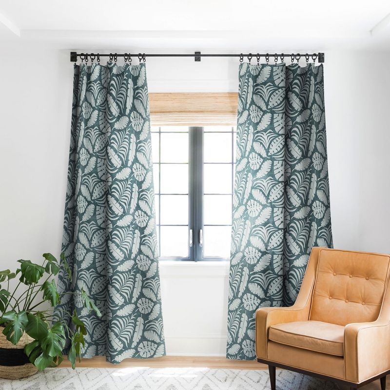 Little Arrow Design Co tropical leaves teal Set of 2 Panel Blackout Window Curtain - Deny Designs, 2 of 5