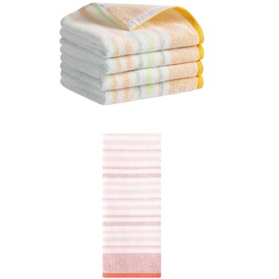 REGALWOVEN 5 Pack Cotton Soft Absorbent Striped Bathroom Hand Towel Set 13" x 27"