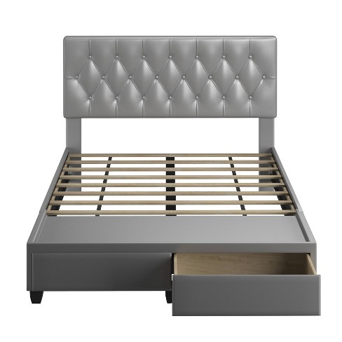 Queen Veronica Tufted Faux Leather, Tufted Platform Bed With Storage
